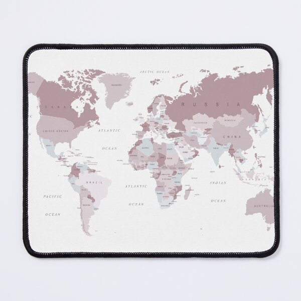 Aperçu de l'œuvre Carte du monde en rose pâle et gris créée et vendue par UrbanEpiphany.