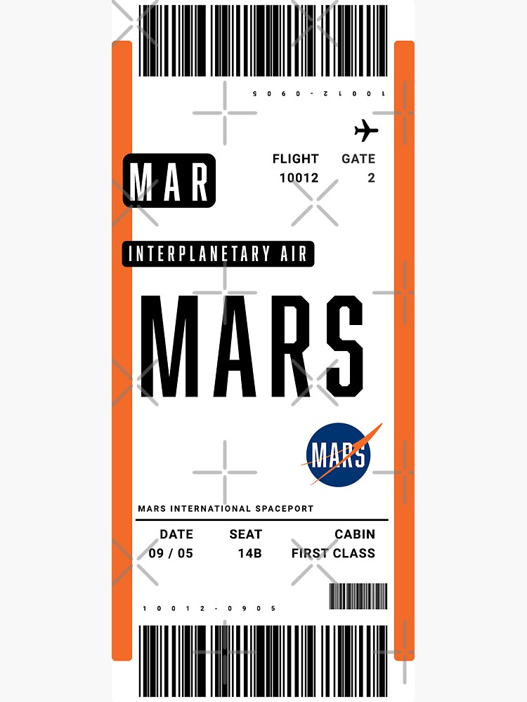 "Mars Boarding Pass Space" Sticker for Sale by ind3finite Redbubble