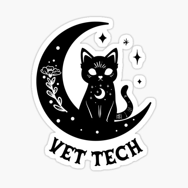 Veterinary Technician - Magical Cat On Moon Design Sticker