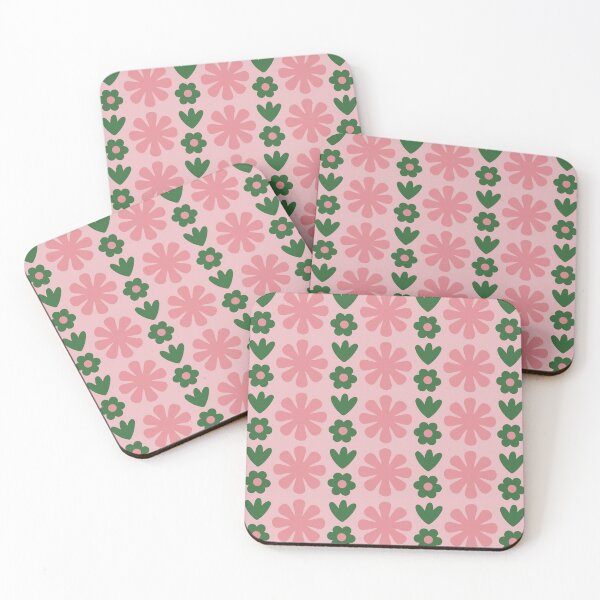 Item preview, Patrón retro Scandi Floral Grid en rosa y verde designed and sold by kierkegaard.