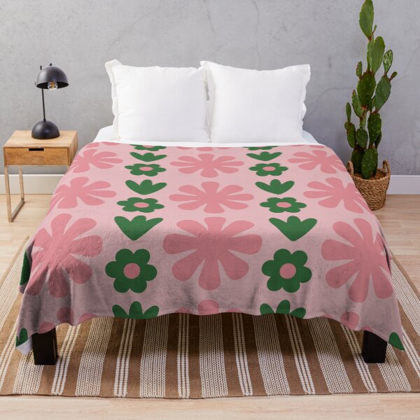 Item preview, Patrón retro Scandi Floral Grid en rosa y verde designed and sold by kierkegaard.