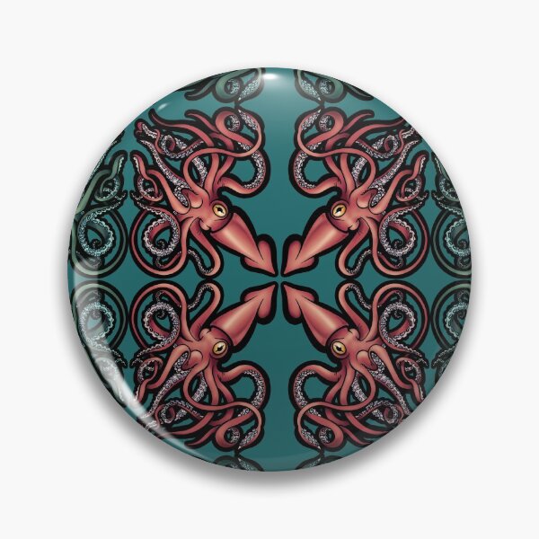 Item preview, Red and Green Giant Squid Architeuthis pattern on teal designed and sold by RJKpoyp.