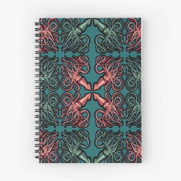 Item preview, Red and Green Giant Squid Architeuthis pattern on teal designed and sold by RJKpoyp.