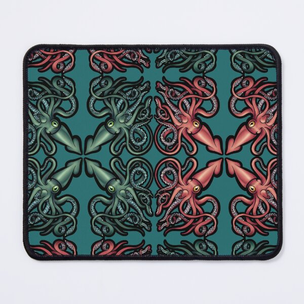 Item preview, Red and Green Giant Squid Architeuthis pattern on teal designed and sold by RJKpoyp.