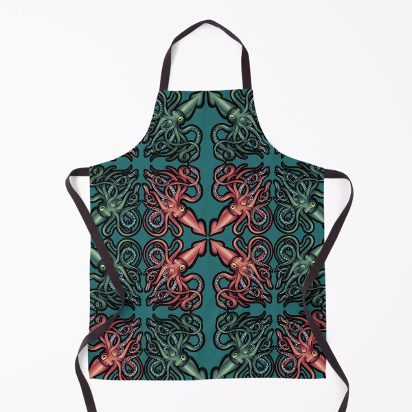 Item preview, Red and Green Giant Squid Architeuthis pattern on teal designed and sold by RJKpoyp.