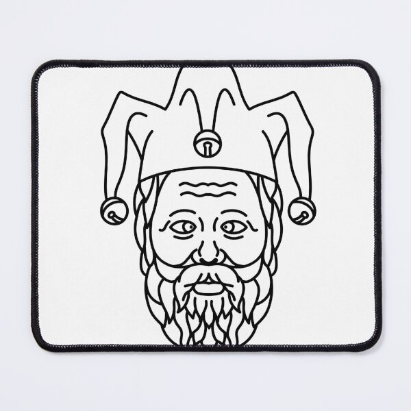 Item preview, Head of Cross Eyed Old Court Jester or Fool with Beard Mono Line Illustration Black and White designed and sold by patrimonio.