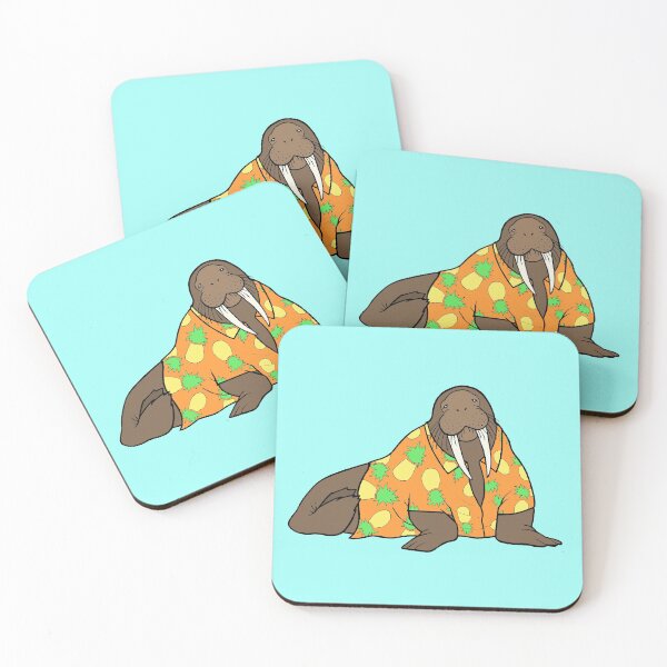 Item preview, Walrus in Hawaiian shirt - orange designed and sold by WatershipBound.