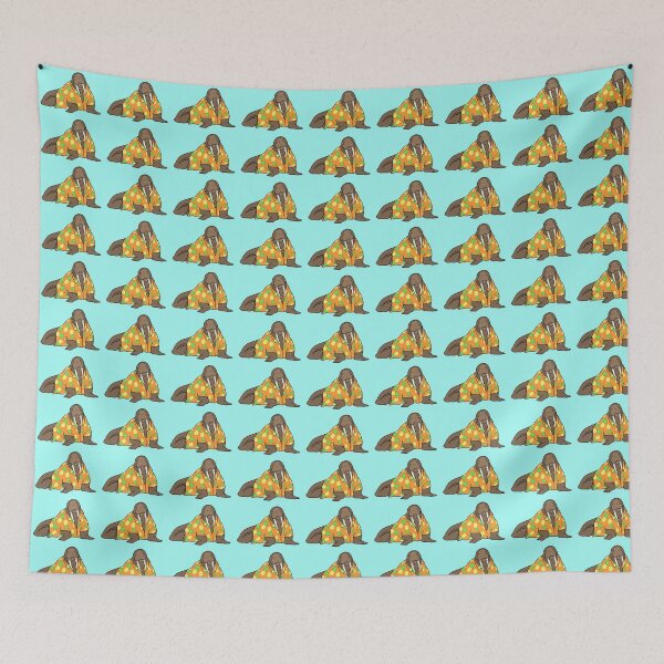 Item preview, Walrus in Hawaiian shirt - orange designed and sold by WatershipBound.