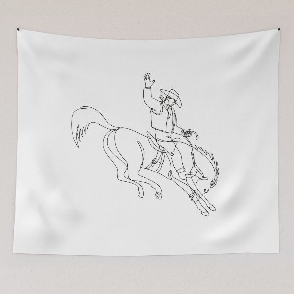 Item preview, Rodeo Cowboy Rising a Bucking Bronco Continuous Line Drawing  designed and sold by patrimonio.