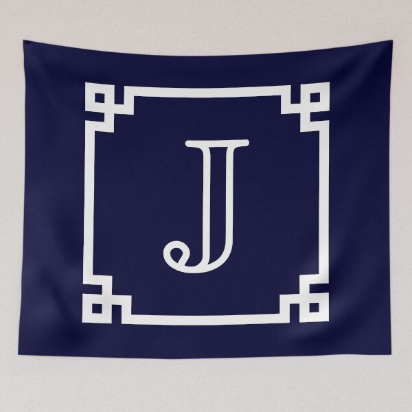 Item preview, Navy Blue White Monogram J In A White Greek Key Frame designed and sold by rewstudio.