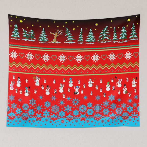 Item preview, Funny Christmas and winter pattern with snowmen star trees in red, green, blue and black designed and sold by pa02-designs.