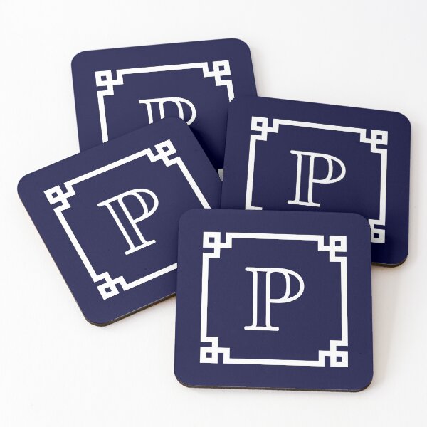 Item preview, Navy Blue White Monogram P In A White Greek Key Square designed and sold by rewstudio.