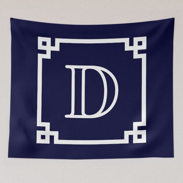 Item preview, Navy Blue White Monogram D In A White Greek Key Frame designed and sold by rewstudio.