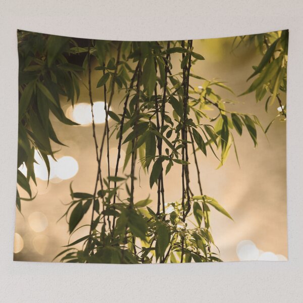 Item preview, Green Leaves and Lights with Warm Golden Background  designed and sold by mariagram17.