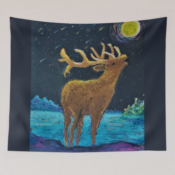 Item preview, Elk under the moon Redbubble fun animal print clothing and home accessories designed and sold by Winnie Tam.