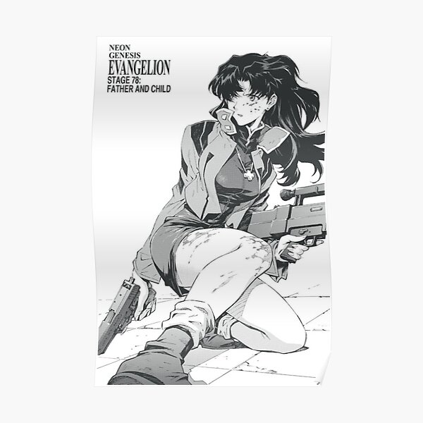 Misato Black and White Artwork - Neon Genesis Evangelion Poster
