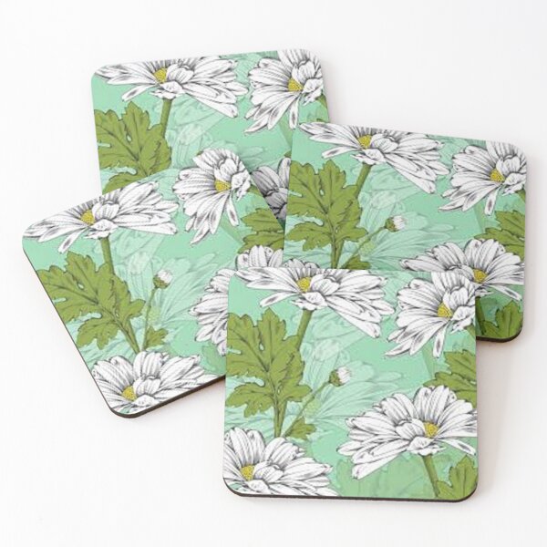 Item preview, White Daisy and Green Leaves print on apparel, accessories, posters, art, pillows. designed and sold by lduke47.
