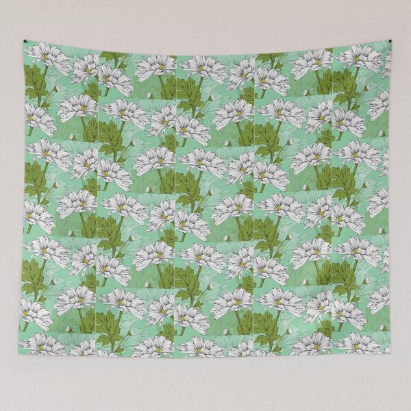 Item preview, White Daisy and Green Leaves print on apparel, accessories, posters, art, pillows. designed and sold by lduke47.