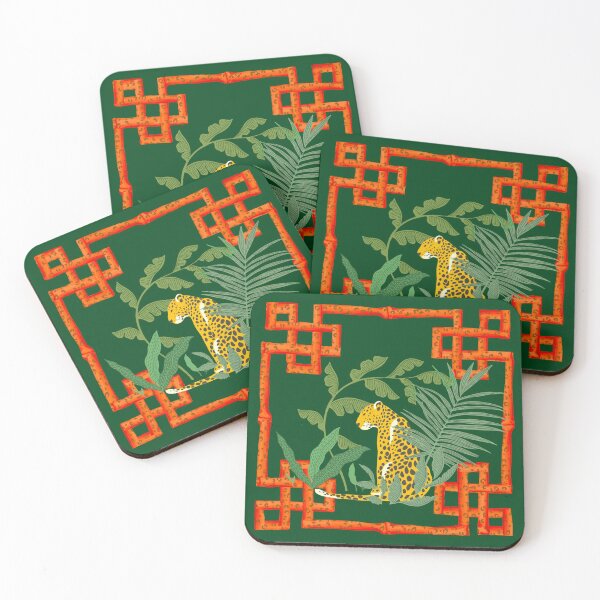 Item preview, Chinoiserie Dark green verde tropical leopard cheetah designed and sold by Yunihadi.