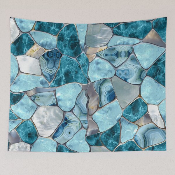 Item preview, Blue aqua gemstone abstract cells designed and sold by k9printart.