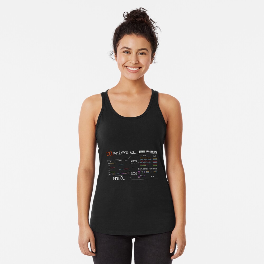 a mini DOLphin executable (white text) Racerback Tank Top