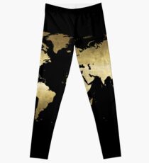 black and gold world map Leggings