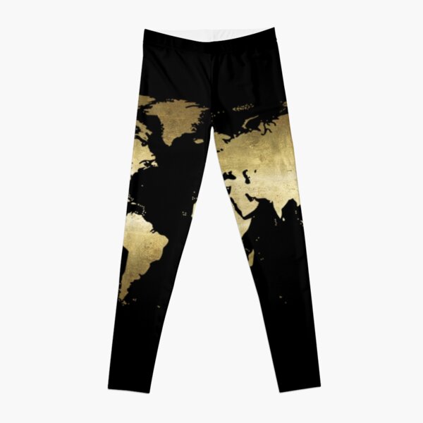 black and gold world map Leggings