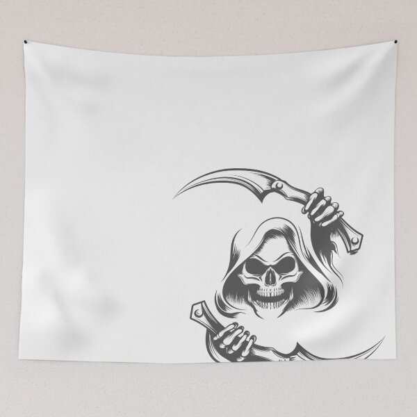 Item preview, Skull in the Hood with Two Scythes Tattoo designed and sold by devaleta.