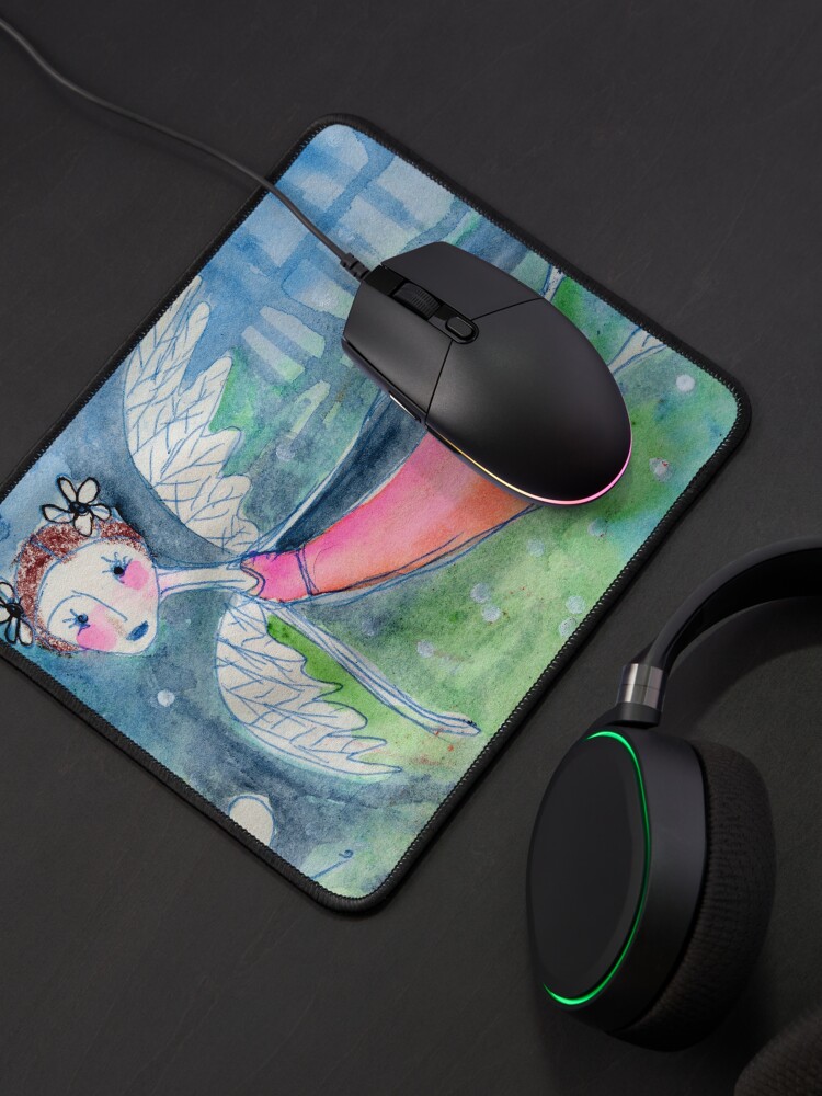 Alternate view of Flying Angel Open Wings in Blue and Green Colors Mouse Pad