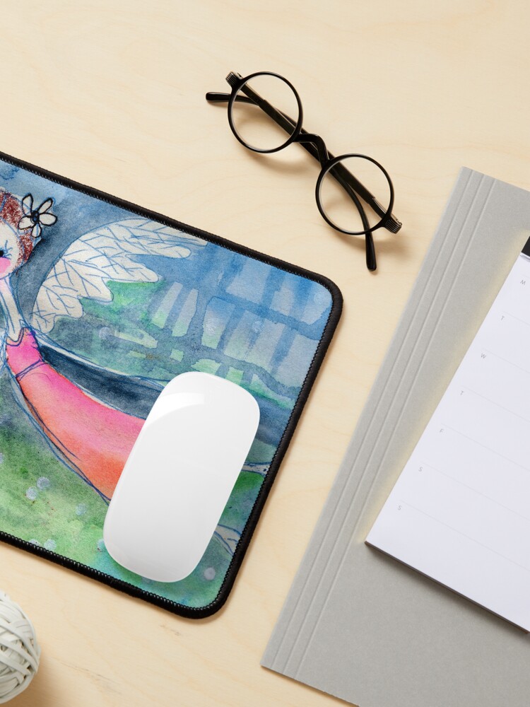 Alternate view of Flying Angel Open Wings in Blue and Green Colors Mouse Pad