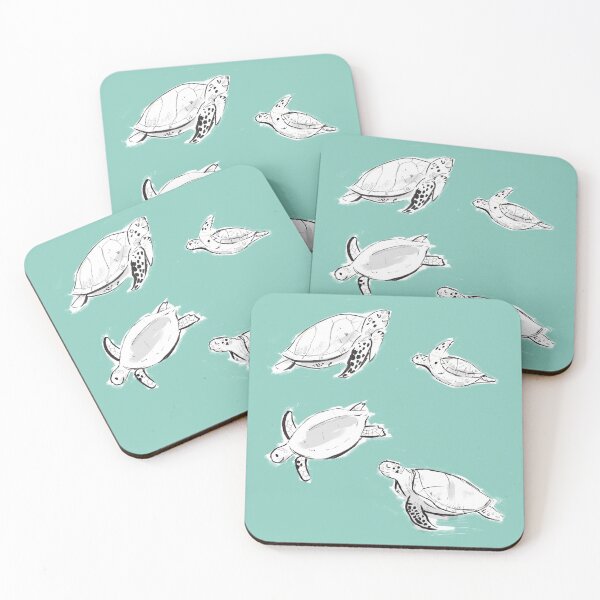 Item preview, Turtle Drinks Coasters, sea turtles swimming designed and sold by DianeDunning.