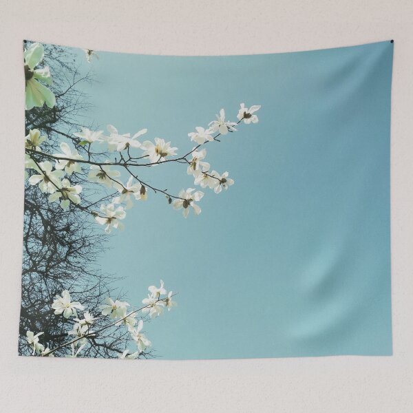 Item preview, White magnolia tree in blossom, spring season, natural background  designed and sold by helenkaiy.