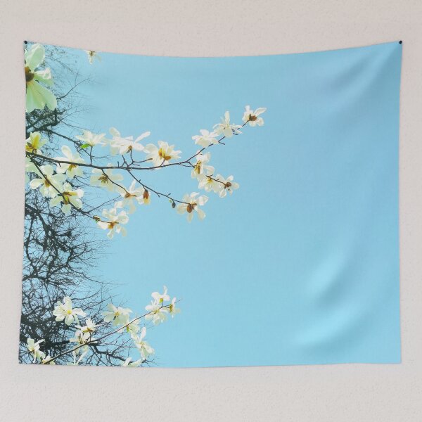 Item preview, White magnolia tree in blossom, spring season, natural background  designed and sold by helenkaiy.
