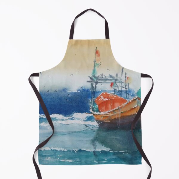 Item preview, Watercolor Boat In The Sea Painting Landscape designed and sold by Vector Scout Lab.