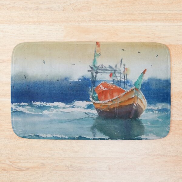 Item preview, Watercolor Boat In The Sea Painting Landscape designed and sold by Vector Scout Lab.