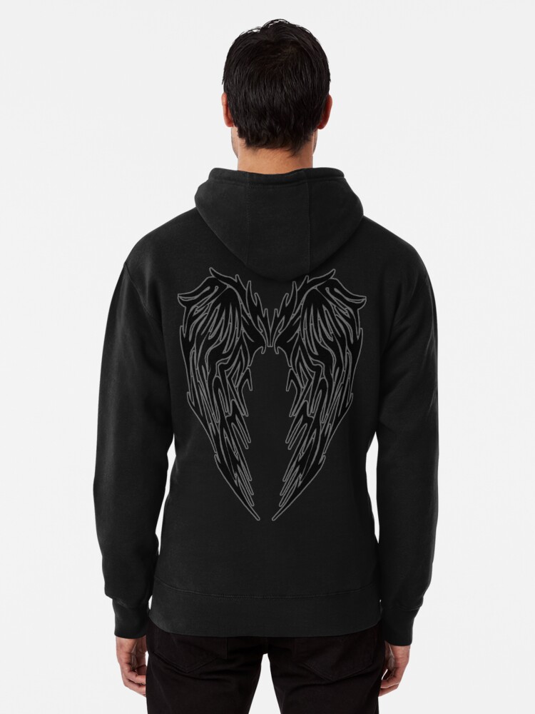 black hoodie with angel wings