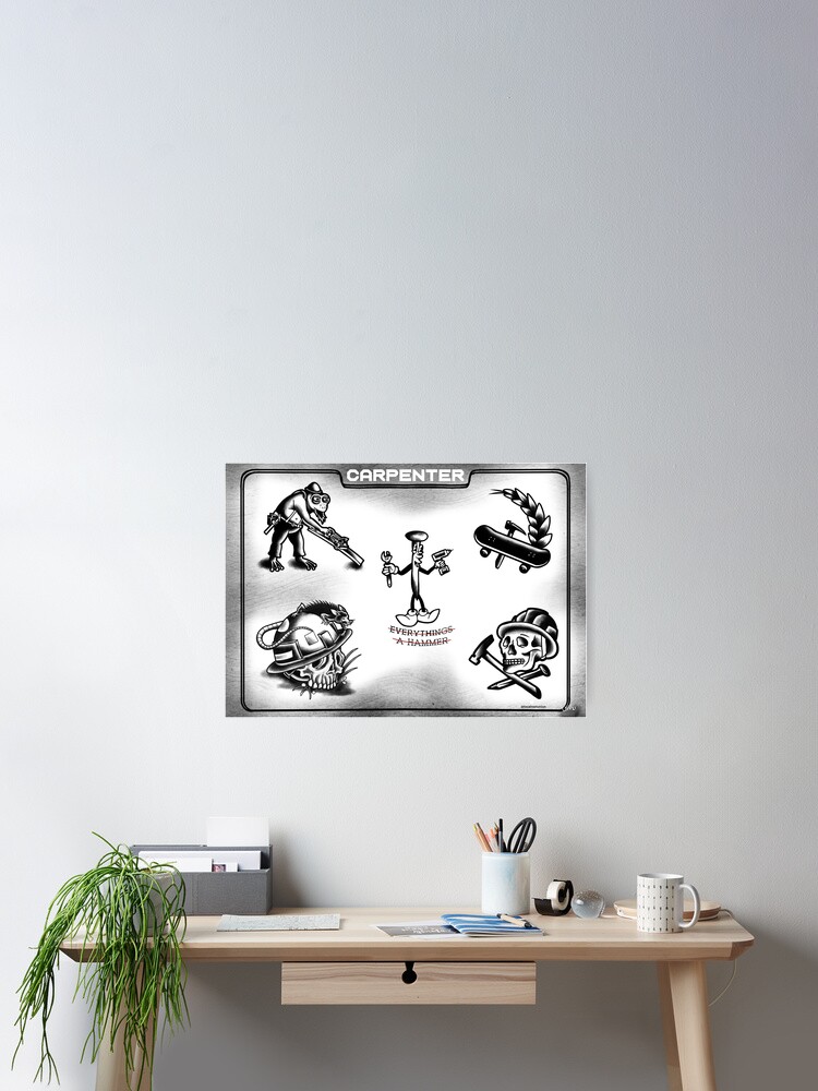 Thumbnail 2 of 3, Poster, Carpenter tattoo flash sheet designed and sold by Localnonunion.