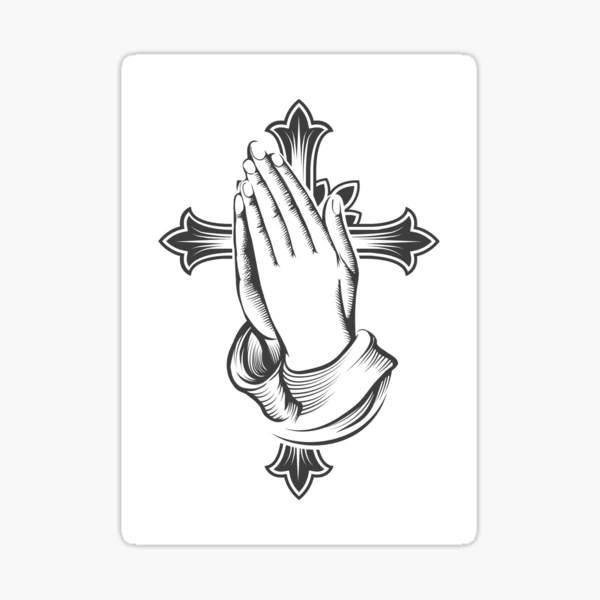 Tattoo of Praying Hands against Cross 