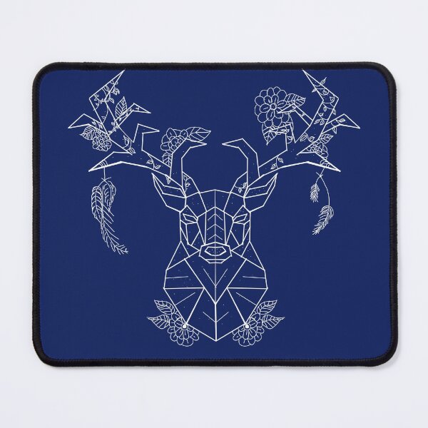 Item preview, Floral Geometric Stag white lines dark blue designed and sold by DemonicGloom.