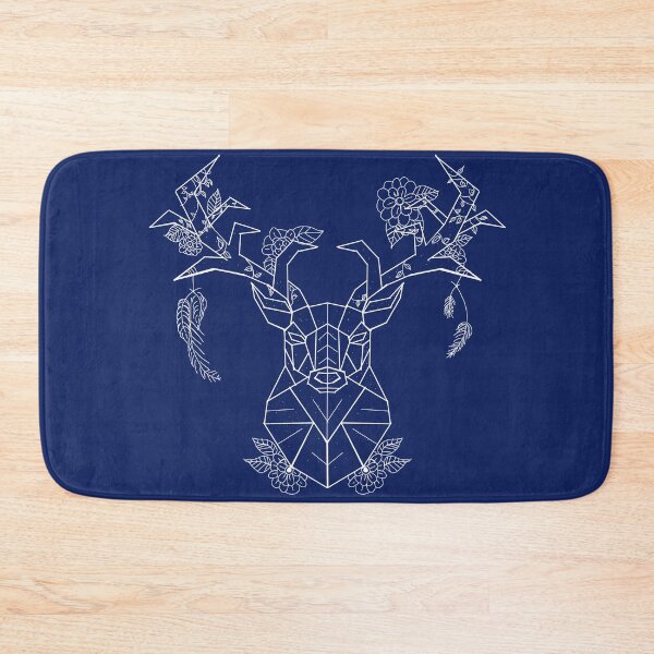 Item preview, Floral Geometric Stag white lines dark blue designed and sold by DemonicGloom.