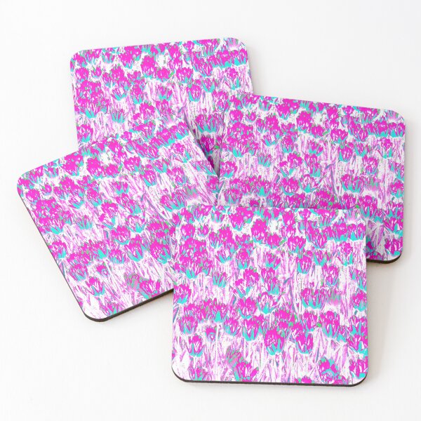 Item preview, Floral Abstract Motives with Blooming Pink and Cyan Tulips designed and sold by IraNiva.