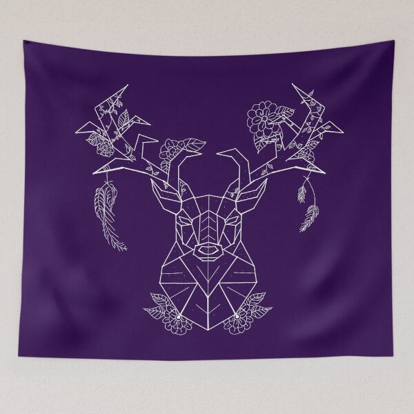 Item preview, Floral Geometric Stag white lines dark purple designed and sold by DemonicGloom.