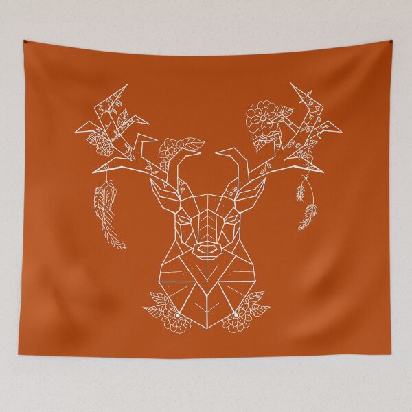 Item preview, Floral Geometric Stag white lines burnt  Orange  designed and sold by DemonicGloom.