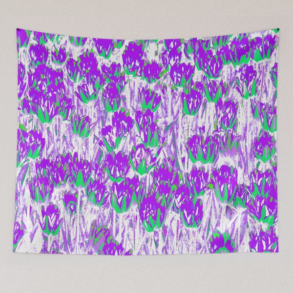 Aperçu de l'œuvre Motifs abstraits floraux avec des tulipes violettes et vertes en fleurs créée et vendue par IraNiva.