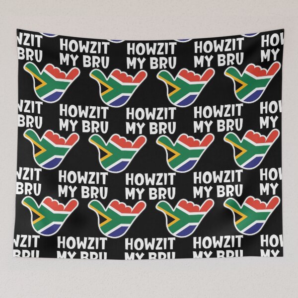 Artikelvorschau, Howzit My Bru – südafrikanischer Gruß und Shaka-Zeichen mit südafrikanischer Flagge darin entworfen und verkauft von robimerch.