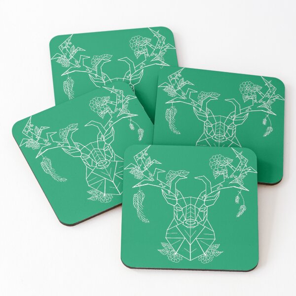 Item preview, Floral Geometric Stag white lines and  green designed and sold by DemonicGloom.