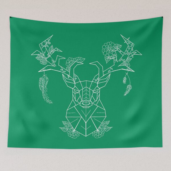 Item preview, Floral Geometric Stag white lines and  green designed and sold by DemonicGloom.