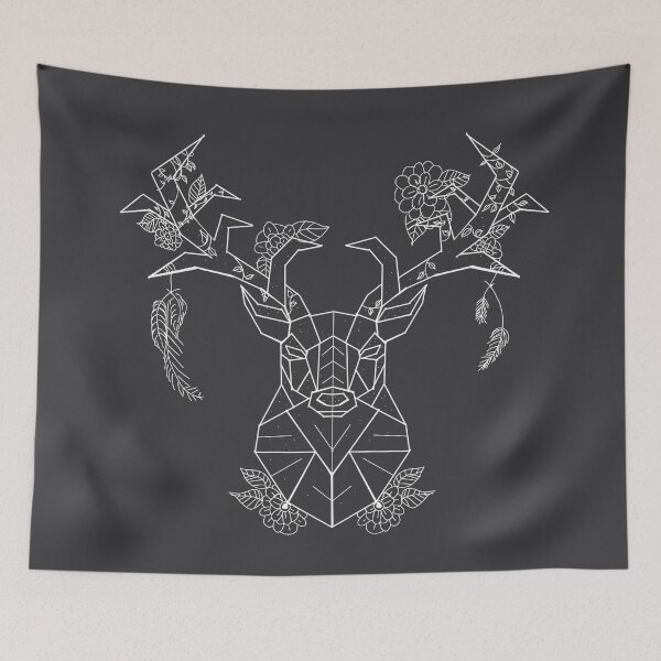 Item preview, Floral Geometric Stag white lines charcoal grey  designed and sold by DemonicGloom.