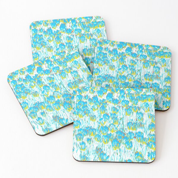 Item preview, Floral Abstract Motives with Blooming Light Blue and Yellow Tulips designed and sold by IraNiva.