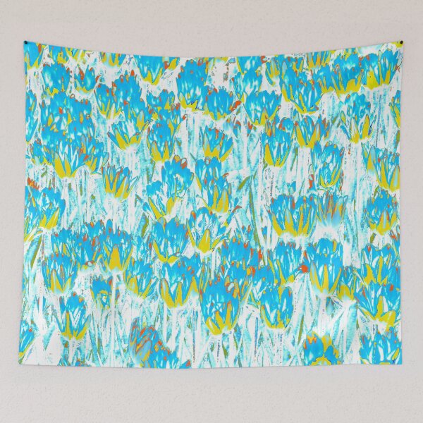 Item preview, Floral Abstract Motives with Blooming Light Blue and Yellow Tulips designed and sold by IraNiva.